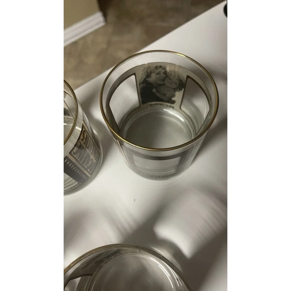Set of 6 Vintage Roaring Twenties Hollywood 10 Oz Whiskey Rocks Glasses Gold Rim